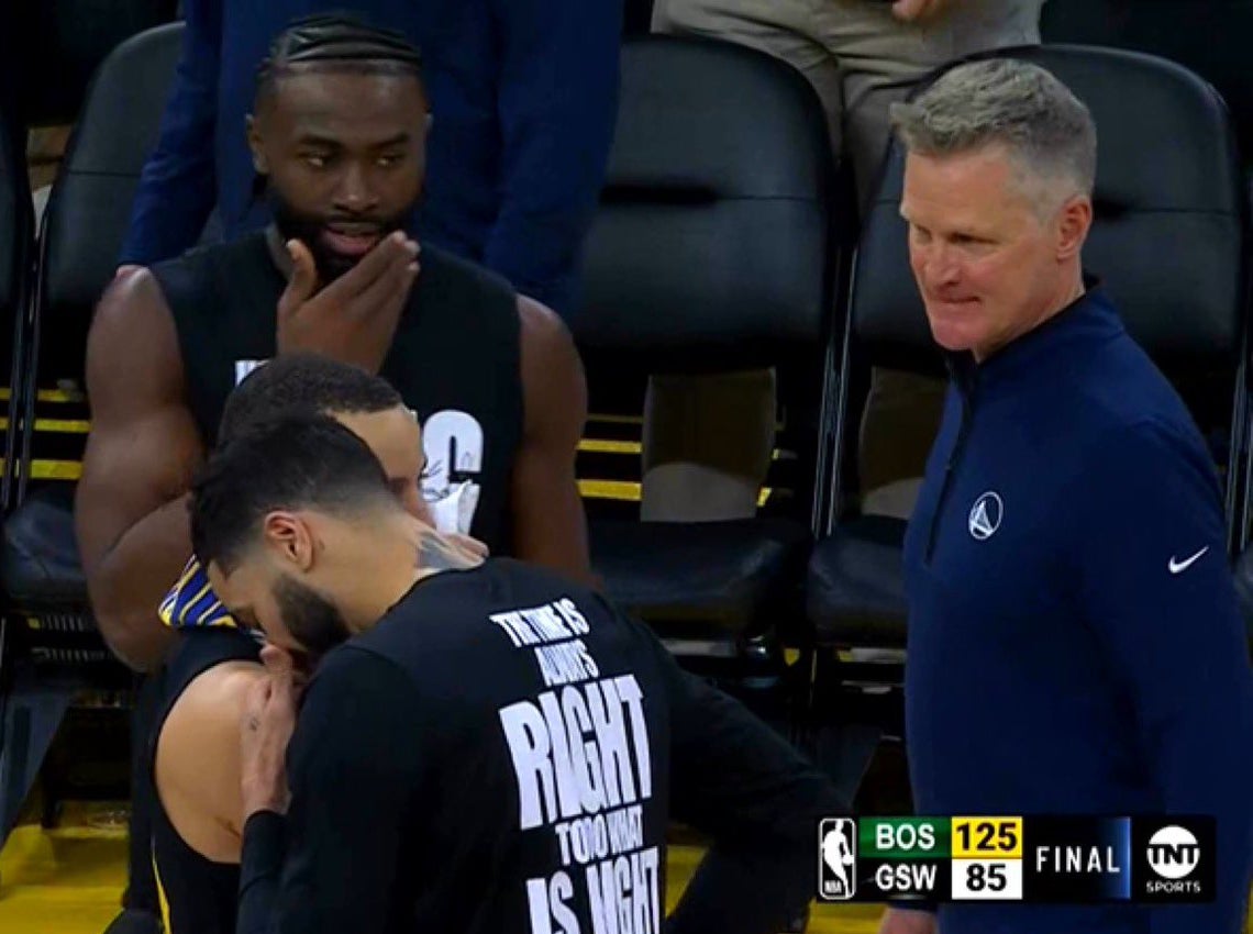 Both Jaylen Brown And Jayson Tatum Completely Iced Out Steve Kerr After Dismantling The Warriors By 40