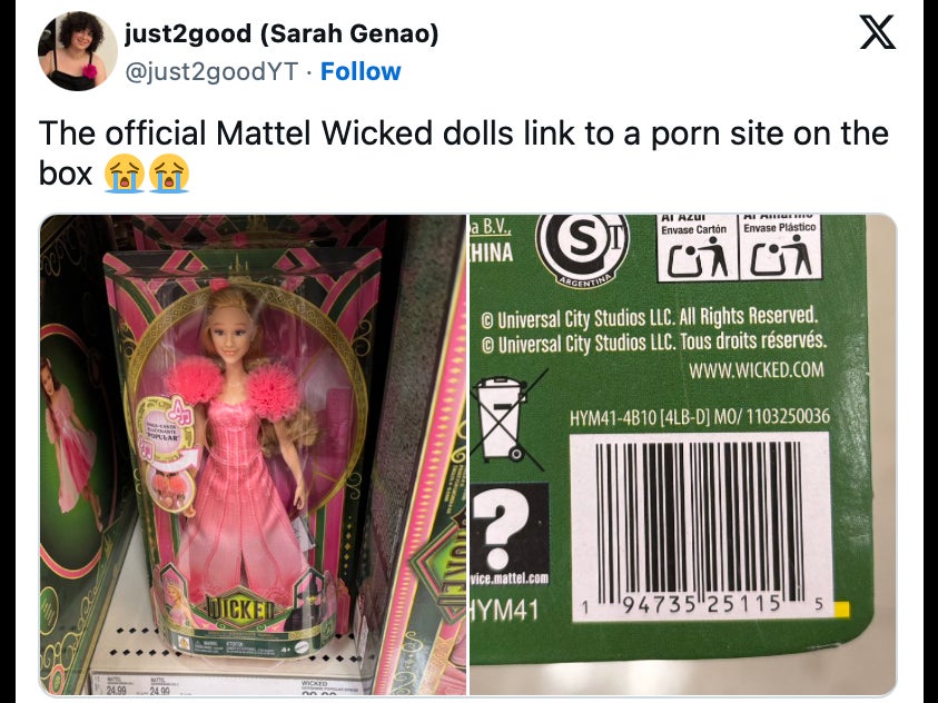 Mattel Apologizes After Accidentally Promoting A Porn Site On Packaging For New 'Wicked' Doll