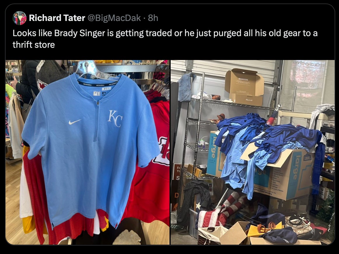 A Random Royals Fan's Twitter Account Broke The News Of Brady Singer Being Traded By Finding All His Old Royals Gear At A Thrift Store