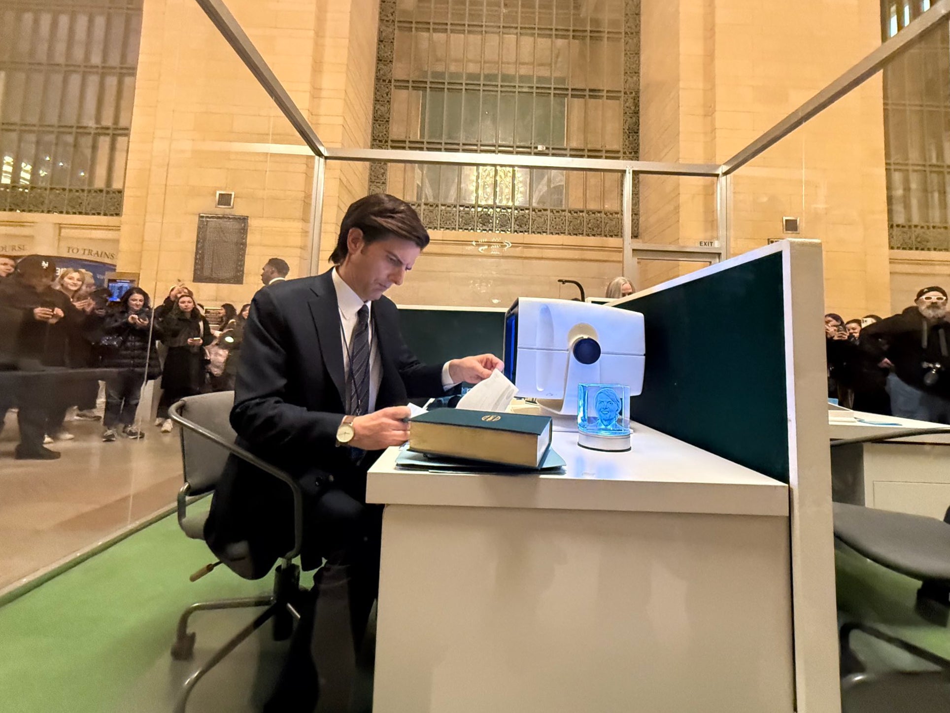 The 'SEVERANCE' Cast (And Ben Stiller) Appeared In A Big Glass Box At Grand Central To Promote Season 2